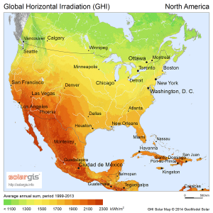 Solar insolation in north america